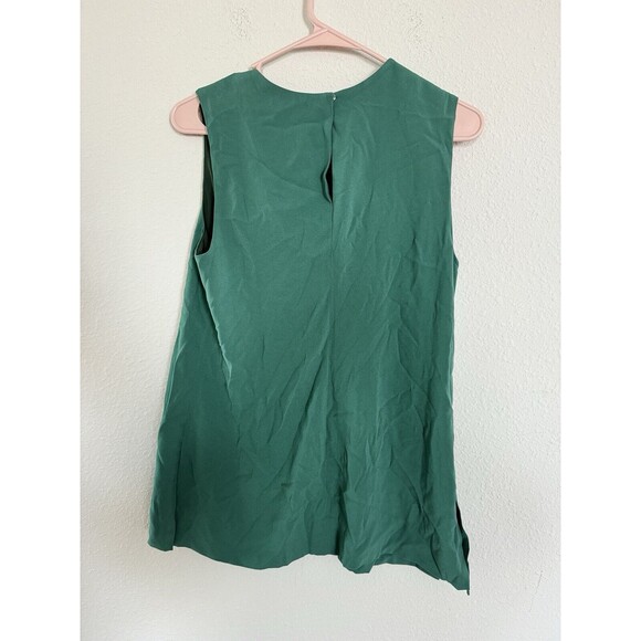 MM Lafleur Green Sleeveless Tanktop Blouse Business Pleated Lined Top Size M - Picture 2 of 5